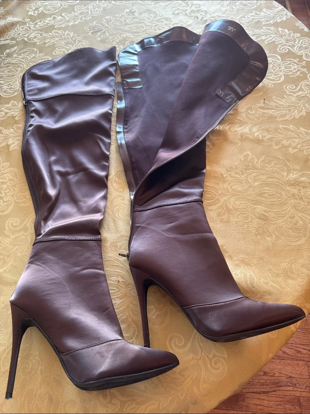 Fashion Nova Satin Nights Over The Knee Boot - Chocolate size 9